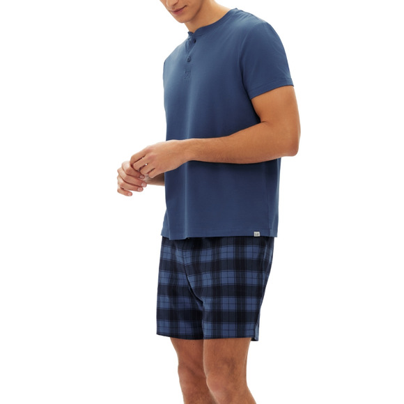 GAP Men 2-Pc Solid Henley & Plaid Pajama Shorts Set Blue Size M - Picture 2 of 3